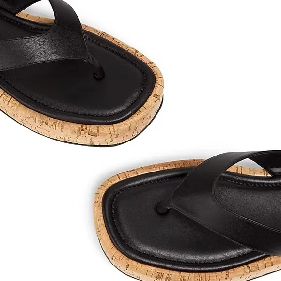 NWT - Schutz,Tessie Leather Platform Sandals, Black, 9.5 Black Strappy Sandals - Picture 2 of 4